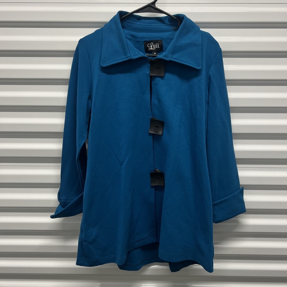 Luii‎ Big Button Swing Jacket Size M Womens Teal Blue Ponte Knit Coat J1351P NWT
